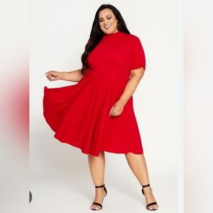 Ashley Stewart red mock neck fit & flare dress w/ pockets.   NWT Size 18/20W